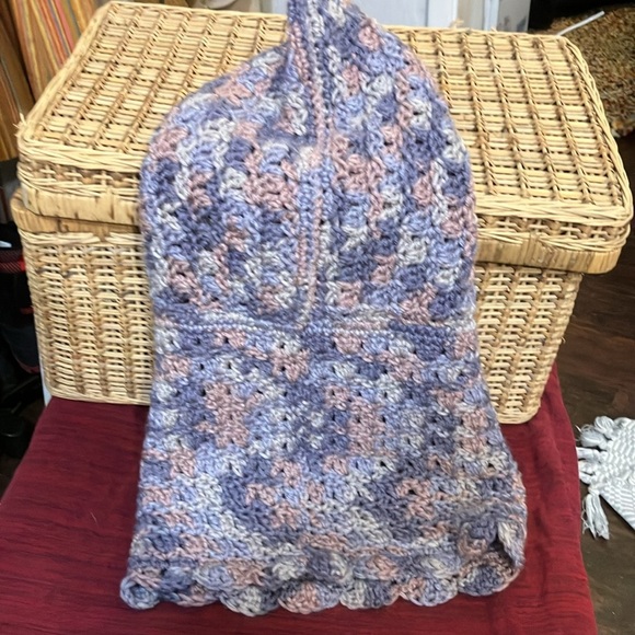 Women’s crochet hood balaclava hooded scarf handmade head covering purple hat - Picture 5 of 6